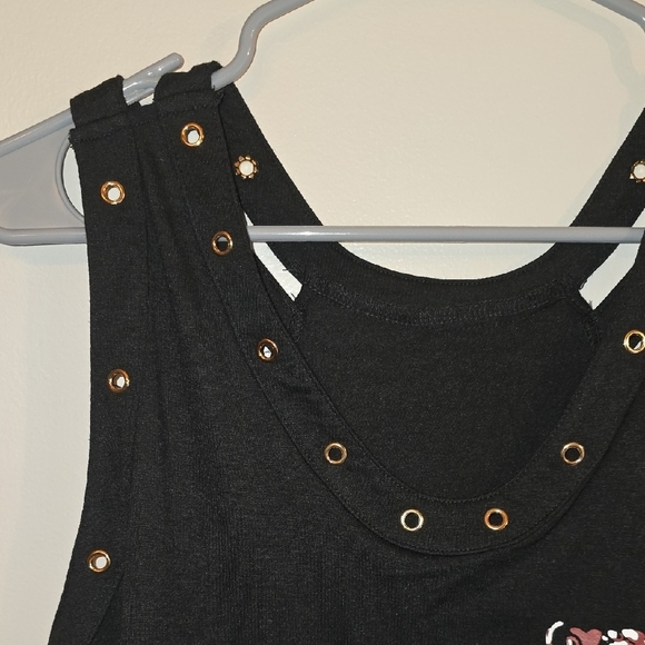 **4/$20 TEES**Black Sleeveless Top with Skull And Rose Design Biker Chick LOT K - Picture 2 of 6